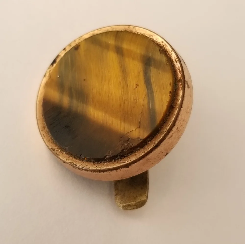 Antique 1881 Tiger's Eye stone collar stud gold tone Victorian vintage